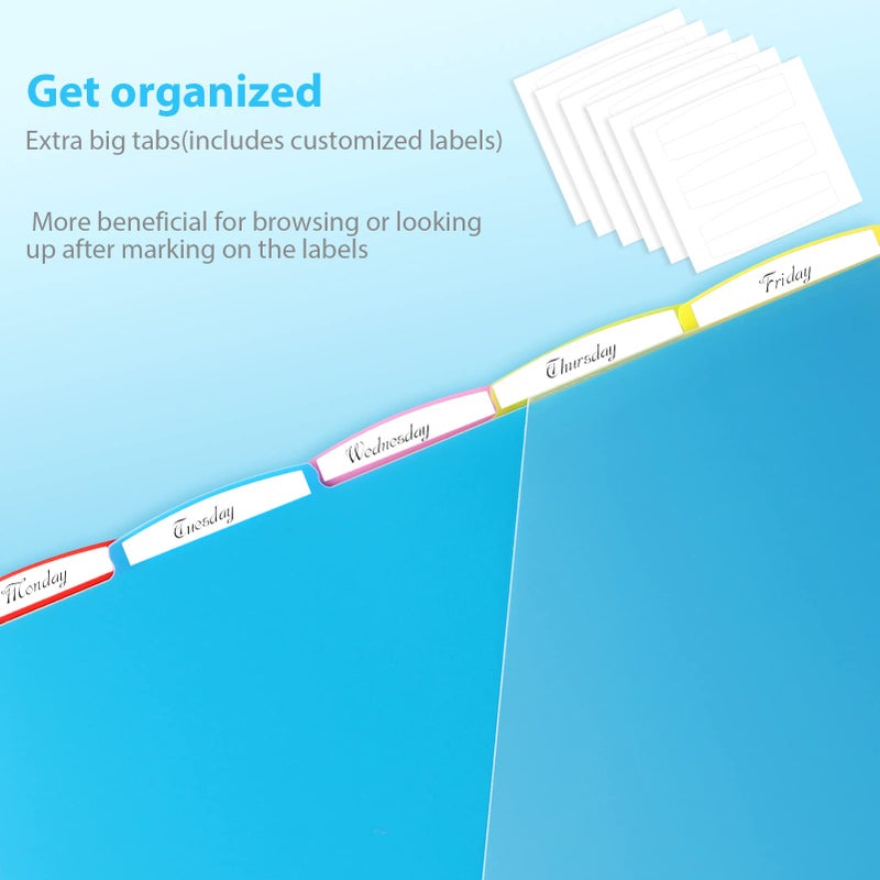 WOT I Plastic 5-tab Dividers with 2 Clear Pockets - 3 Sets, 15 Tabs Binder Dividers for 3 Ring Binder, 5 Fresh Colors - Image 2